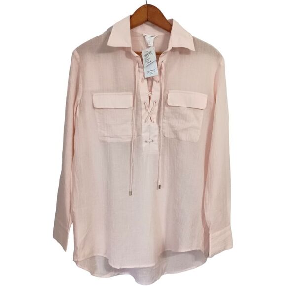 Club Monaco Gauzy Cotton Top Sz S Pink Old Money Quiet Luxury Relaxed Elizabina - Picture 8 of 16